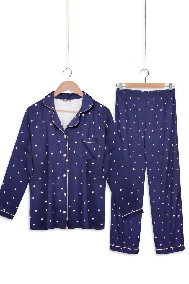 Dominant Uzunkol Düğmeli Dokuma Viskon Pijama TAKIM