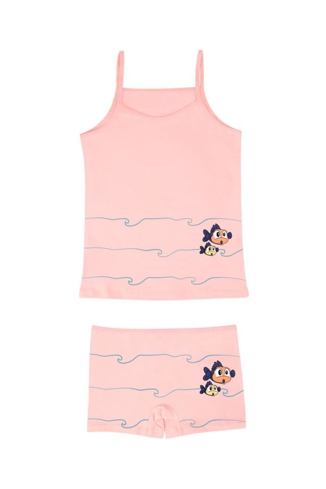 DomiKids Kız Çocuk Pamuklu Atlet-Boxer Takım 2'li Paket