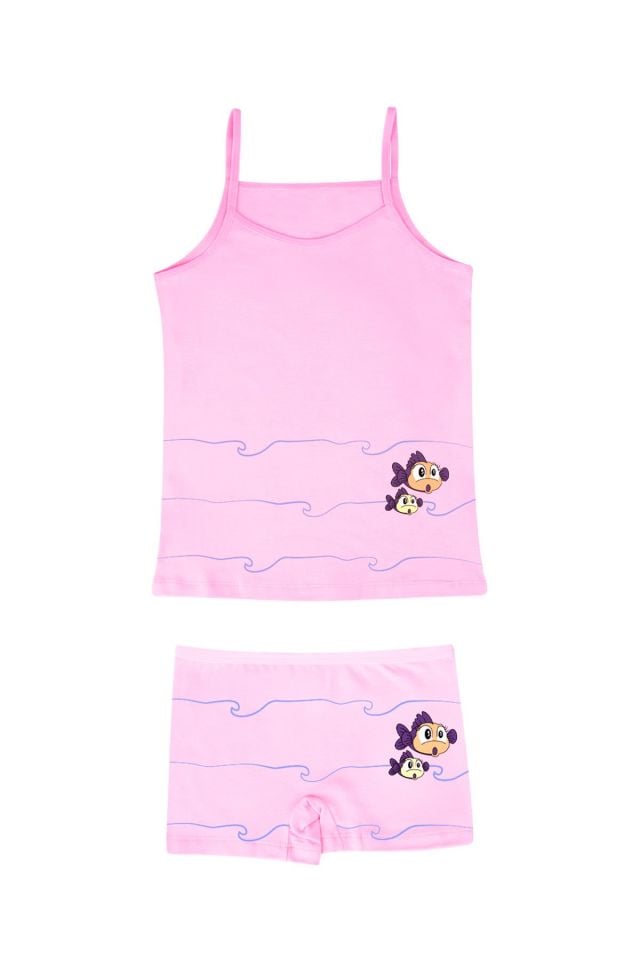 DomiKids Kız Çocuk Pamuklu Atlet-Boxer Takım 2'li Paket