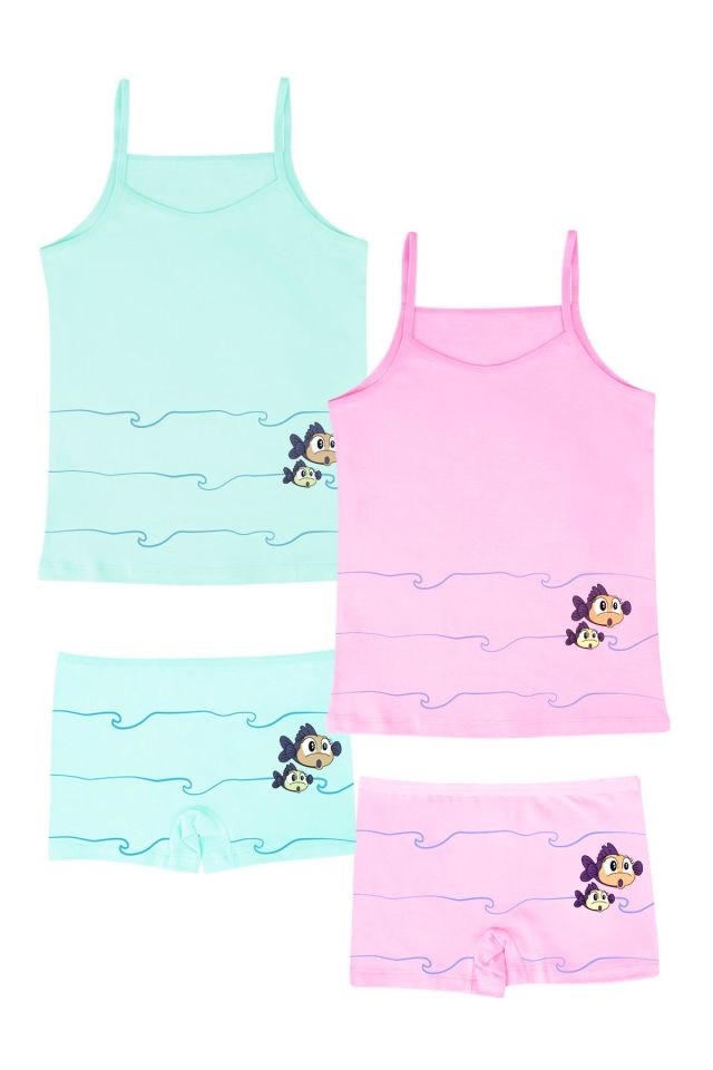DomiKids Kız Çocuk Pamuklu Atlet-Boxer Takım 2'li Paket