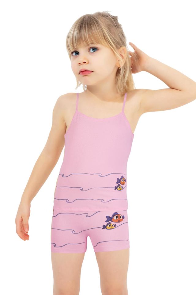DomiKids Kız Çocuk Pamuklu Atlet-Boxer Takım 2'li Paket