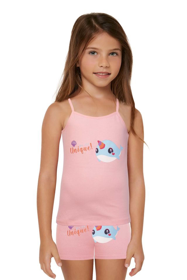 DomiKids Kız Çocuk Pamuklu Atlet-Boxer Takım 2'li Paket