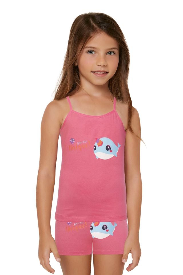 DomiKids Kız Çocuk Pamuklu Atlet-Boxer Takım 2'li Paket