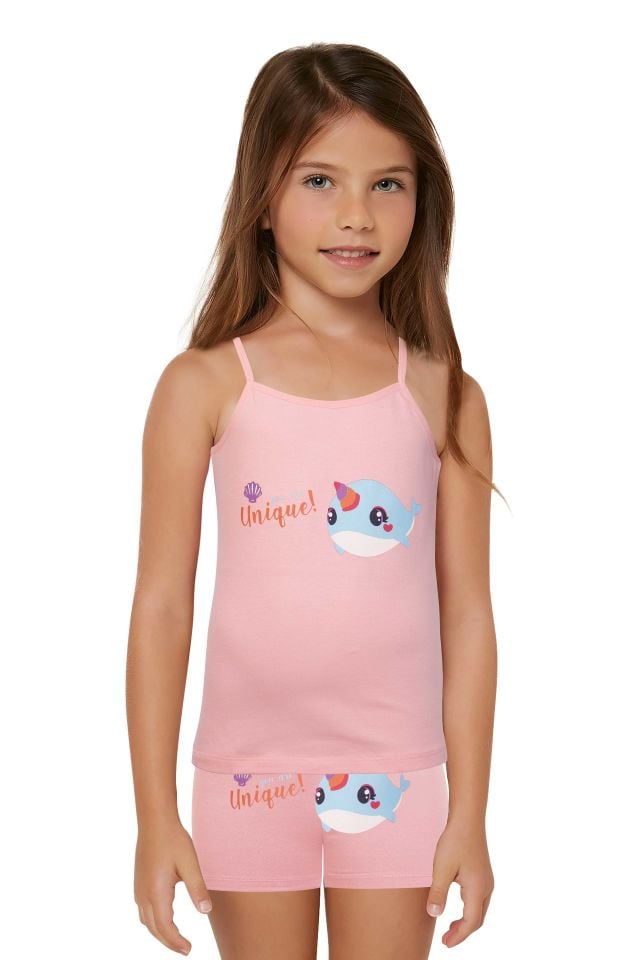 DomiKids Kız Çocuk Pamuklu Atlet-Boxer Takım 2'li Paket