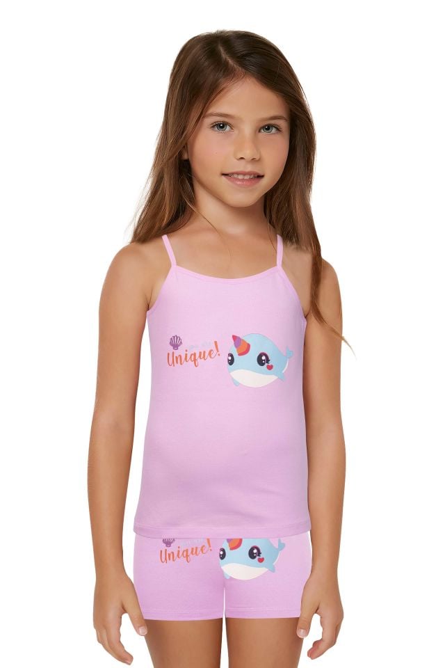 DomiKids Kız Çocuk Pamuklu Atlet-Boxer Takım 2'li Paket