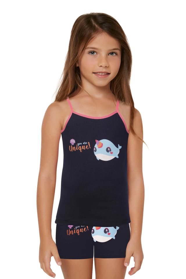 DomiKids Kız Çocuk Pamuklu Atlet-Boxer Takım 2'li Paket