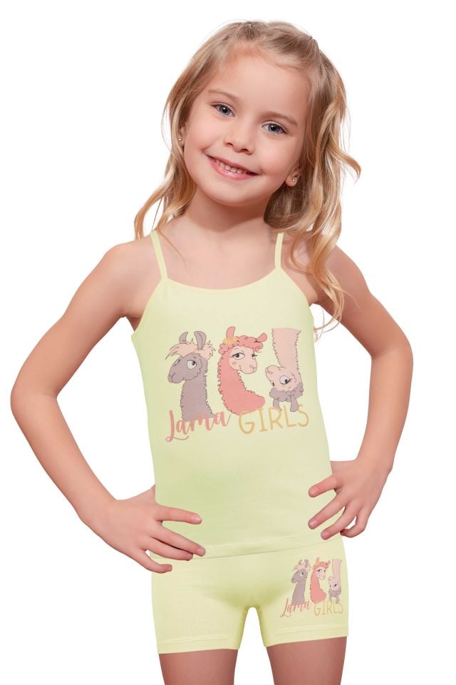 DomiKids Kız Çocuk Pamuklu Atlet-Boxer Takım 2'li Paket