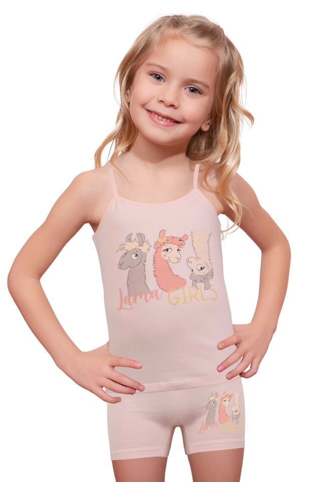 DomiKids Kız Çocuk Pamuklu Atlet-Boxer Takım 2'li Paket
