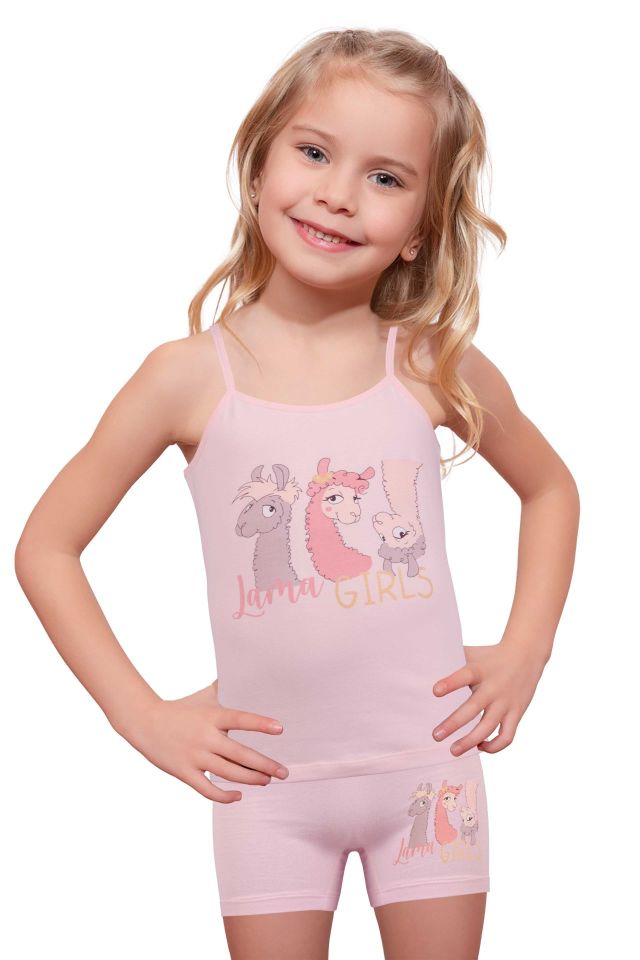 DomiKids Kız Çocuk Pamuklu Atlet-Boxer Takım 2'li Paket