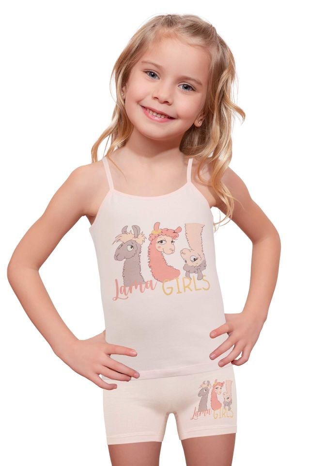 DomiKids Kız Çocuk Pamuklu Atlet-Boxer Takım 2'li Paket