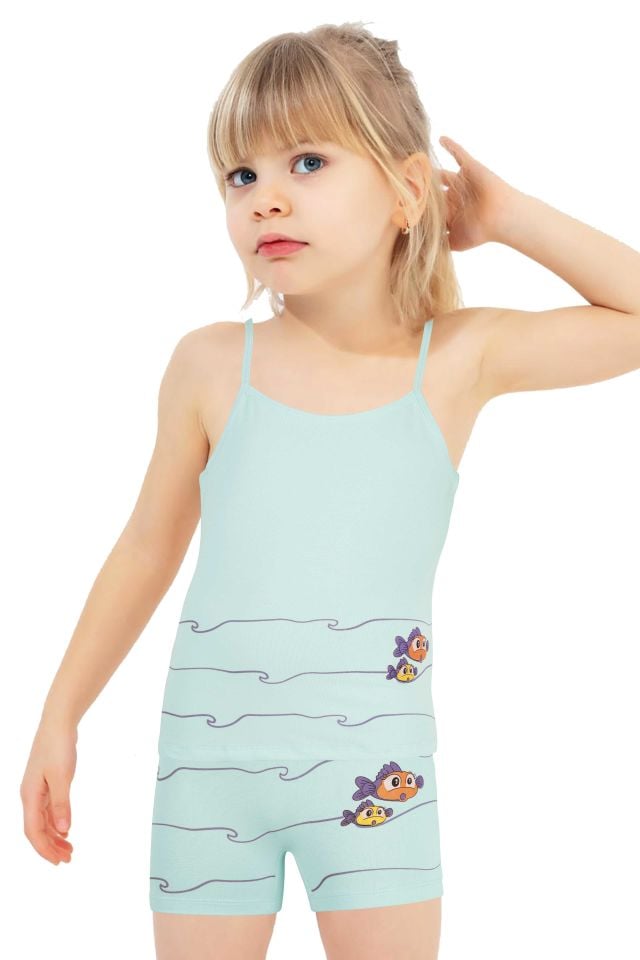 DomiKids Kız Çocuk Pamuklu Atlet-Boxer Takım 2'li Paket