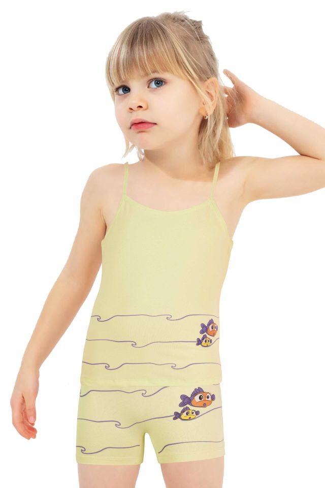 DomiKids Kız Çocuk Pamuklu Atlet-Boxer Takım 2'li Paket