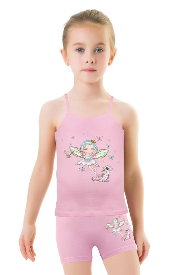 DomiKids Kız Çocuk Pamuklu Atlet-Boxer Takım 2'li Paket