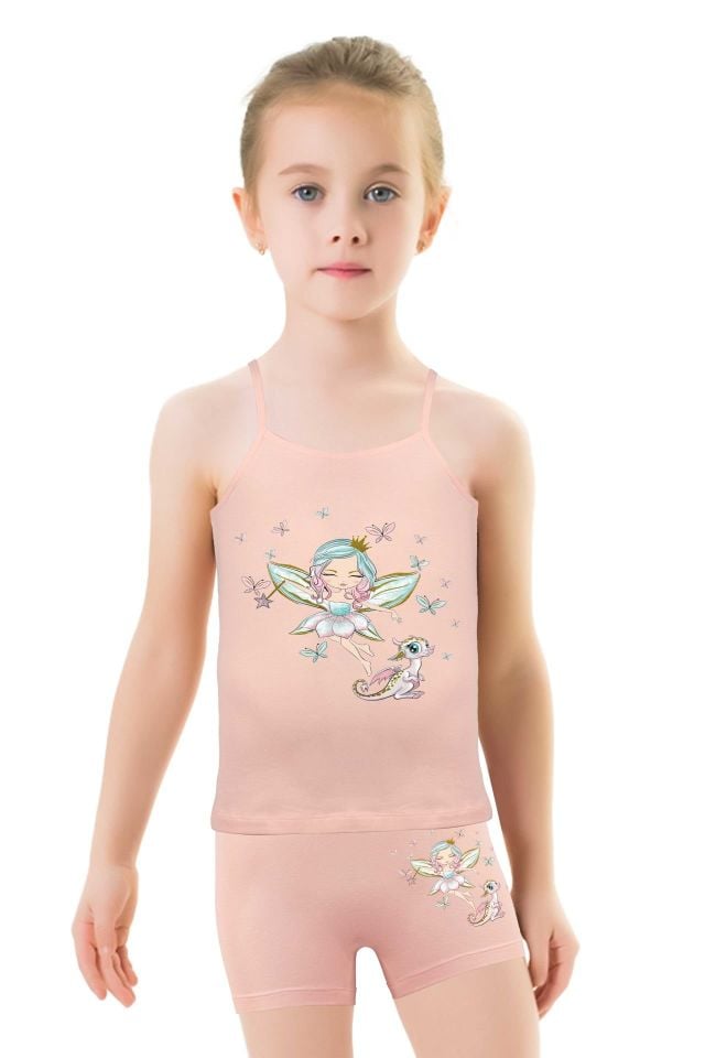 DomiKids Kız Çocuk Pamuklu Atlet-Boxer Takım 2'li Paket