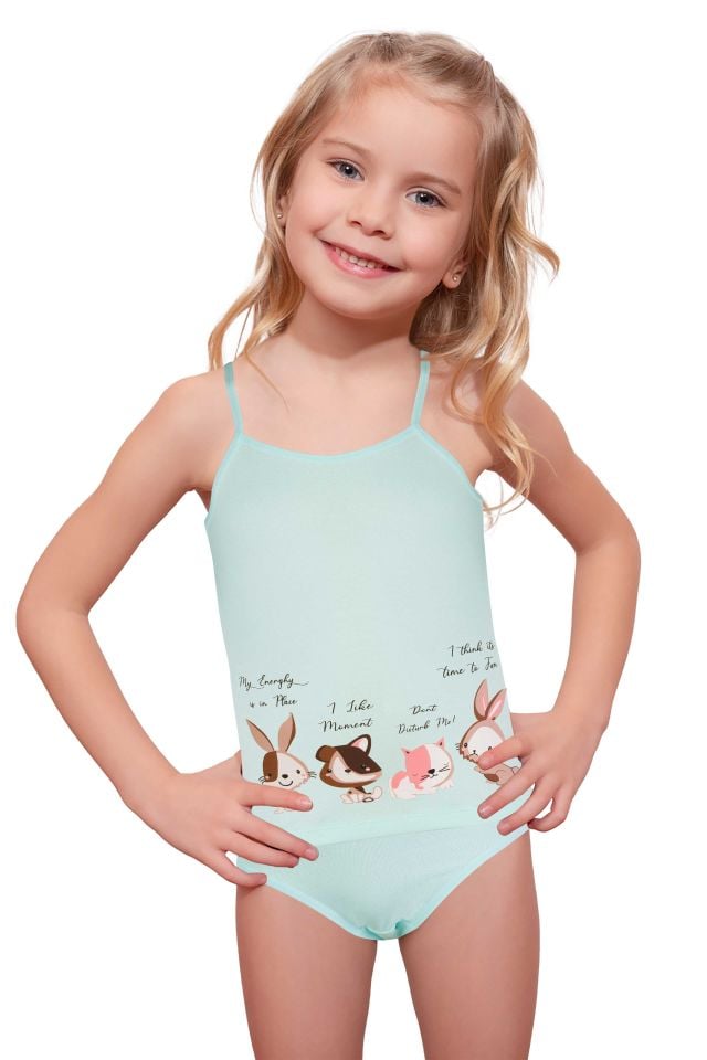 DomiKids Kız Çocuk Pamuklu Atlet Külot Takım 2'li Paket