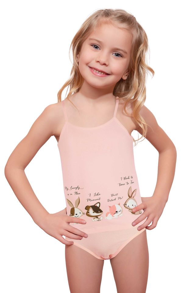 DomiKids Kız Çocuk Pamuklu Atlet Külot Takım 2'li Paket